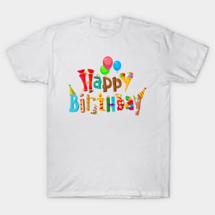 Funny Happy Birthday Word Art Font with Balloons T-Shirt